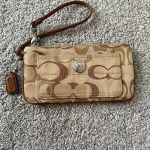 Coach Beige and Brown Signature Wristlet
